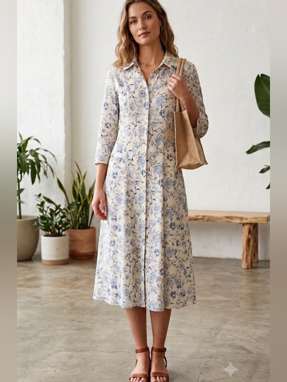 New Cynthia Rowley Linen Floral Button-Front Midi Dress in Blue Size Xs